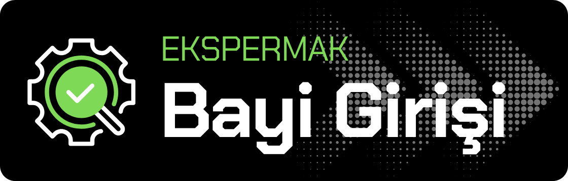 Ekspermak Bayi Girişi banner featuring a green gear with a checkmark on a black background indicating distributor login